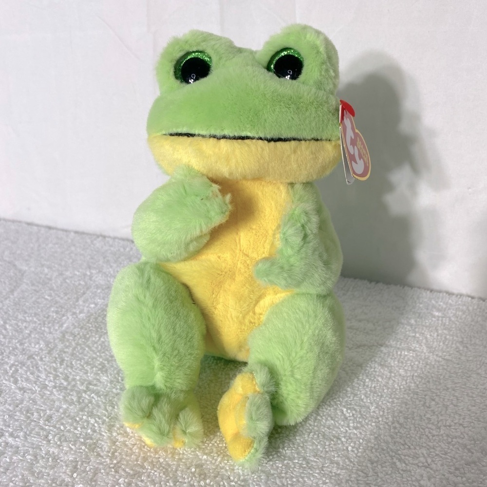 5/$35 Ty Beanie Bellies Green and Yellow Snapper Plush Frog Toy Stuffed Animal